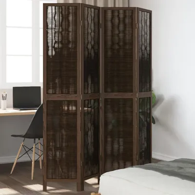Produktbild von Design 4-tlg. Raumteiler Dunkelbraun Massivholz Paulownia, Raumteiler 2024 Neu