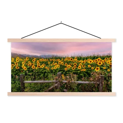 Produktbild von MuchoWow® Textilposter Sonnenblume - Blumen - Pflanzen 120x60 cm mit holzfarbenen Rahmen - Klemmleiste