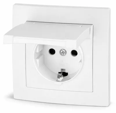 Image de Prise encastrée IP44, avec couvercle rabattable, tout-en-un, blanche