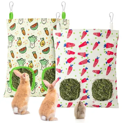 2 Hooizakken für Kaninchen, 2-Loch hängender Heufütterer, 28x25 cm