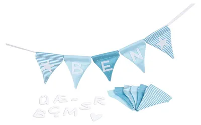 Produktbild von Buchstabenwimpelkette blau, mit 10 Wimpeln
