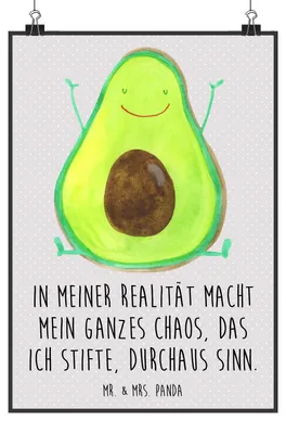 Produktbild von Mr. & Mrs. Panda Bild Avocado Glücklich DIN A2 - Grau Pastell - Geschenk, drucke, Chaos, Wanddekoration, wanddeko, Verrückt, wandkunst, Wandbild