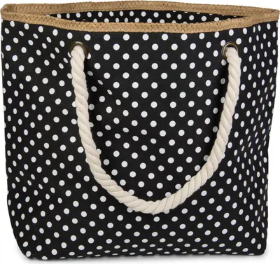 Produktbild von styleBREAKER Strandtasche mit Punkte Muster und Kordelgriffen | großes Hauptfach mit Reißverschluss | inkl. abnehmbarer Kosmetiktasche | Shopper Damen mit Bast-Detail