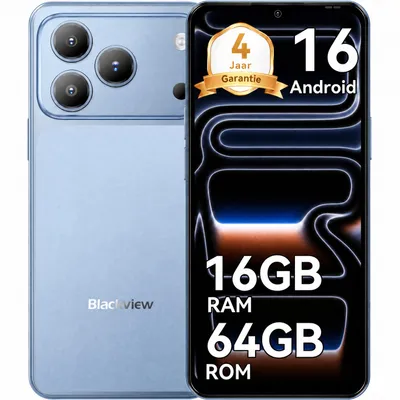 Productafbeelding van Blackview WAVE 7C smartphone, zonder abonnement, 6,56 inch, Android 16, 16GB + 64GB/2TB (TF-kaart), gezichtsherkenning, 5000mAh batterij, 32MP camera, dual-SIM, WiFi 5, IP54 (stof- en spatwaterdicht)