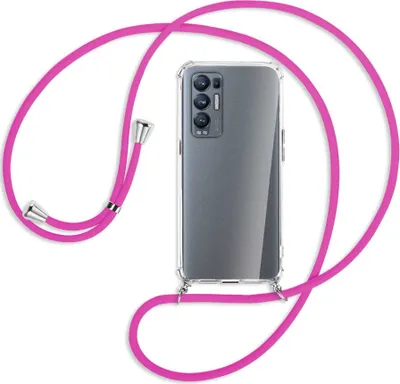 Produktbild von Handykette Backcover-Schutzhülle mit Band (Metall silberfarben) für Oppo Reno5 Pro Plus 5G - hot pink