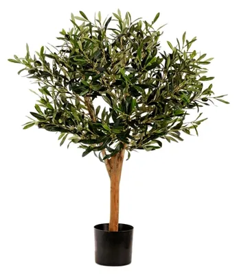 Produktbild von Olivenbaum 85 cm mit 1248 Blättern und 30 Oliven am Echtholzstamm - Kleiner künstlicher Mini-Olivenbaum im Topf
