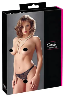 Productafbeelding van Cottelli LINGERIE - Zwarte kantstringbroek met parels in de kruisnaad