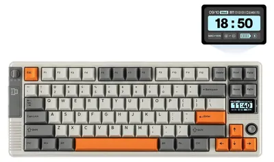 Obrázek produktu pro Mechanická klávesnice, rozložení 75%, bezdrátové připojení Bluetooth 2,4 GHz a USB-C, baterie 8000 mAh, retro design, bílá barva