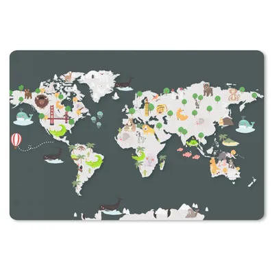 Produktbild von MuchoWow® Mauspad Mousepad Weltkarte - Kinder - Tiere 27x18 cm - Mousepads - Maus Mat - Pad - Mausunterlage - Büroartikel - Desk Matten