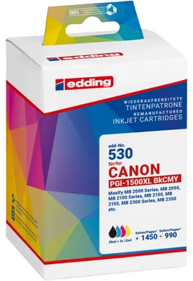 Image de Cartouche d'encre Edding remplace Canon PGI-1500XL Multipack BK/C/M/Y Compatible Noir, Cyan, Magenta, Jaune EDD-530 18-530 (18-530)