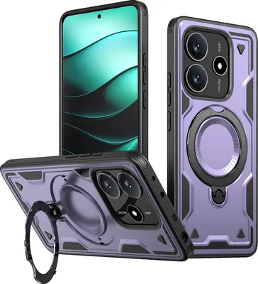 Obrázek produktu pro Dvouvrstvé pouzdro pro Xiaomi Redmi Note 14 5G, magnetické vojenské ochranné pouzdro s kovovým kroužkem a stojánkem Fialová