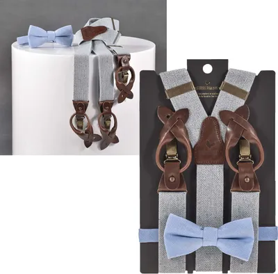 Produktbild von Sir Redman Hosenträger Herren Y-Form 35mm aus recyceltem Garn im Set mit Fliege grau blau