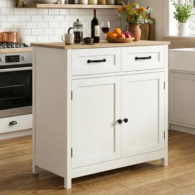 Immagine prodotto di Mobiletto da cucina, credenza, mobile per il soggiorno, cassettiera con 2 cassetti e 2 ante, colore marrone