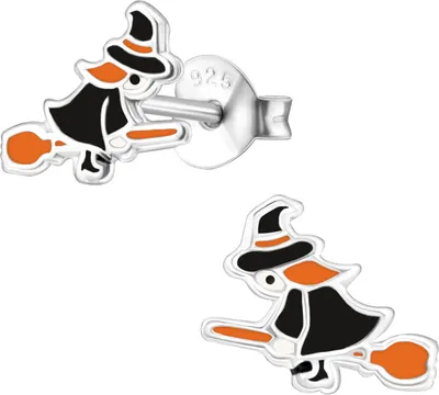 Produktbild von Monkimau Hexe Kinder Ohrringe | 925 Silber | Mädchen Ohrstecker Schmuck | Hypoallergen & | Kinderohrringe Geschenkidee