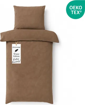 Produktbild von Winter Bettwäsche 155x220 cm. 2 teilig Cashmere Touch Fleece Kuschelig, Warm Braun