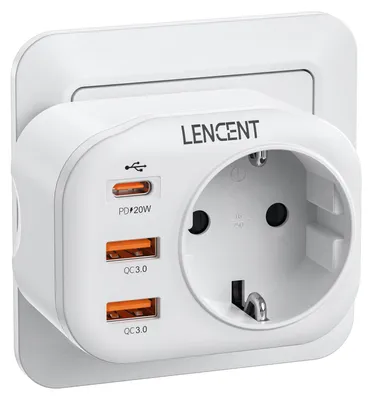Produktbild von LENCENT USB Steckdose Mehrfachstecker EU Adapter mit 1 PD & 2 QC 3,0 – 1 Pack