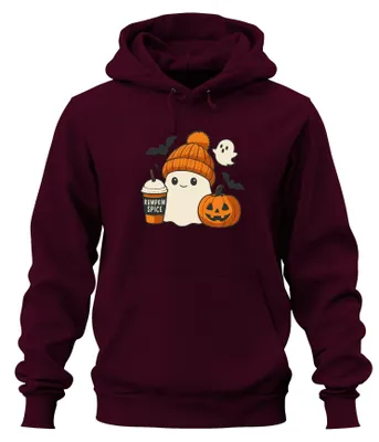 Produktbild von Rumpkin Spice Geist Kürbis Halloween Herbst Kaffee Mütze Hoodie Kapuzenpullover, Burgundy, XL