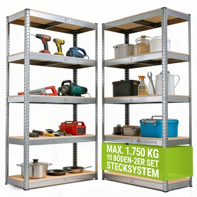 Produktbild von Juskys Lagerregal Basic 2er Set 180x90x40 cm - max. 1750 kg - Metall Regale Silber