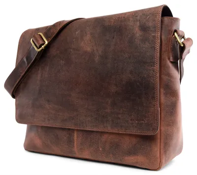 Produktbild von LEABAGS Oxford Leder Schultertasche aus Büffelleder I Laptoptasche bis 15 Zoll im Vintage Look I Messenger Bag mit Schultergurt I Umhängetasche für Büro & Alltag I Vintage Rotbraun