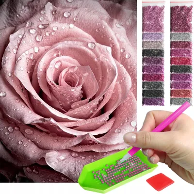 Produktbild von ARTULIO - Diamond Painting Set - Rose mit Tautropfen - 40 x 30 cm - Bilder DIY, Crystal Art, Mosaik Komplettset