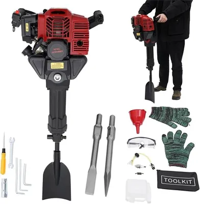 Productafbeelding van 52CC Grabenfrees op benzine | 2-takt motor, geschikt voor tuin, boomplantatie en grondverzet | 1900W benzine, handbediende grasmaachine voor tuin en boomplantage | 55J luchtgekoelde, enkecilinder machine voor het graven van kuilen in tuinen en op boerderijen