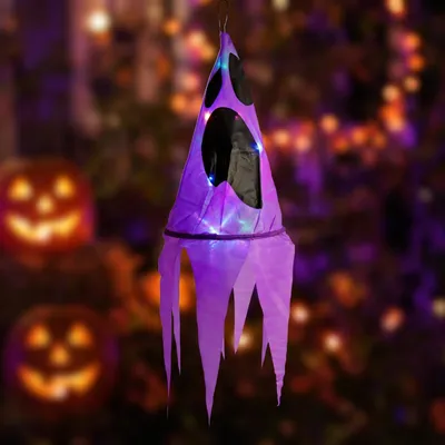 Productafbeelding van Halloween-lichtdecoratie - spook - paars - 10 LED-lampjes in verschillende kleuren - ophangbaar - 2 x 2032 batterijen - 75x20 cm