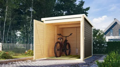 Produktbild von Karibu Fahrradgarage 19 mm SET terragrau mit Dachfolie