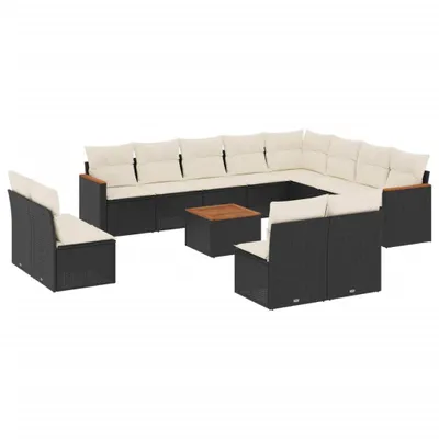Produktbild von vidaXL 13-tlg. Garten-Sofagarnitur mit Kissen Schwarz Poly Rattan