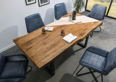 Produktbild von MASSIVMOEBEL24 Baumtisch Mango 200x100x77 natur lackiert / U-Beine anthrazit matt FREEFORM 5