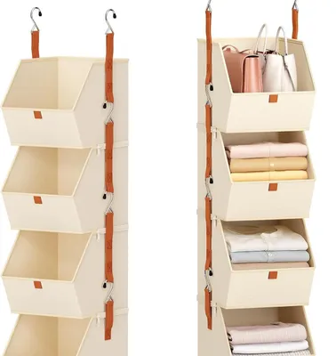 Produktbild von Großer Kleiderschrank-Organizer, 4-lagiger faltbarer Hängeorganizer für Kleidung, platzsparende Aufbewahrungstasche ohne Montage,Beige