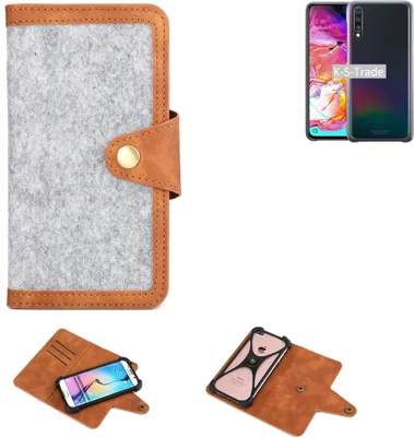 Produktbild von K-S-Trade Handyhülle kompatibel mit Samsung Galaxy A70 Schutzhülle Filz-Hülle Kunst-Leder hellgrau braun (1x)