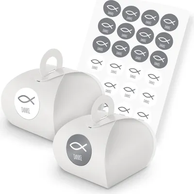 Produktbild von itenga SET Fisch Grau Danke (Motiv 92) 24x Geschenkschachtel Griff weiß +Sticker