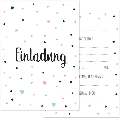 Produktbild von Friendly Fox Einladung Dreiecke, 12 Einladungskarten zum Geburtstag Kinder Teenager, DIN A6 Einladung mit Umschlag, mint