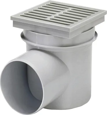Produktbild von ACO Haus- und Hofablauf 150 x 150 mm, grau, DN110, Ablauf waagerecht