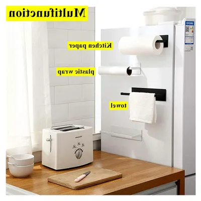 Produktbild von Küchenrollenhalter ohne Bohren, Montage an Wand oder Unterschrank, Stahl, Weiß oder Schwarz