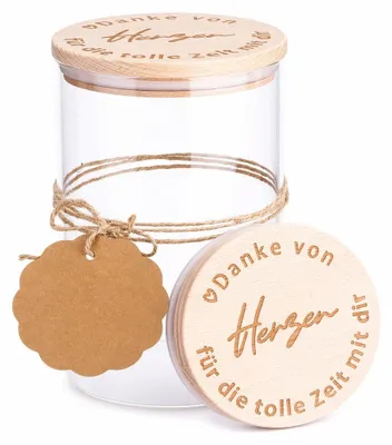 Gläserbehälter 850 ml mit Holzdeckel – Abschiedsgeschenk für Kollegen