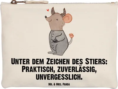 Produktbild von Mr. & Mrs. Panda Federmappe Stier Astrologie Grösse XL Große - Weiß - Geschenk, Kulturtasche, Sternzeichen, beauty case, Geburtstagsgeschenk, Mäppchen, kosmetiktäschchen