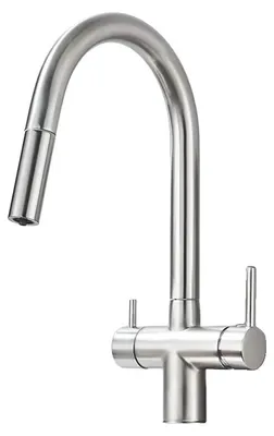 Produktbild von Küchenarmatur, Messingmaterial, Doppelgriff, Bürstetes Nickel