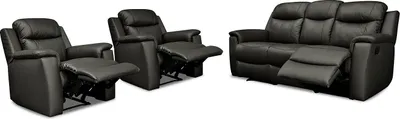 Produktbild von 3-Sitzer Ledersofa und 2 Sessel EVASION mit Relaxfunktion - Schwarz