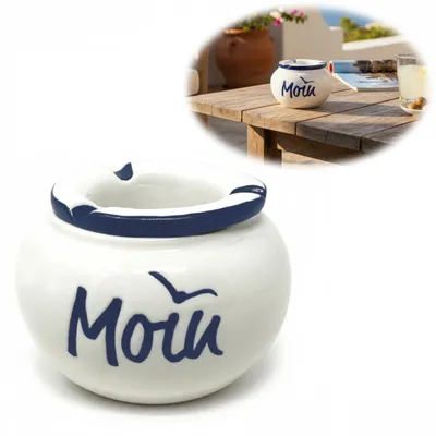 Produktbild von Sturmaschenbecher Moin 10x7,5cm Maritim Weiß Blau Windaschenbecher Aschenbecher