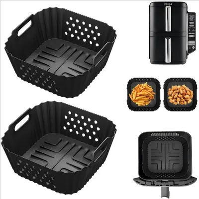 Image de Moules en silicone pour friteuse à air chaud, lot de 2, dimensions 14,5 x 14,5 x 8 cm, sans BPA, compatibles lave-vaisselle