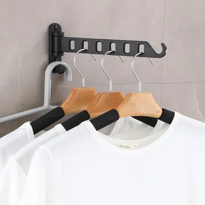 Produktbild von Klappbare Kleiderhaken, 6 Löcher, Aluminiumlegierung, Schwarz, für Balkon