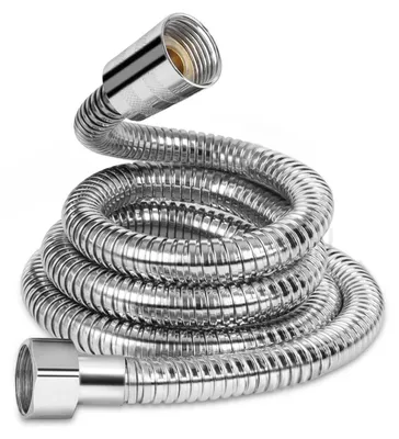 Image de Tuyau de douche de 1,5 mètre, en acier inoxydable, flexible, avec protection contre la torsion et les pliures, raccordement G ½", couleur argent