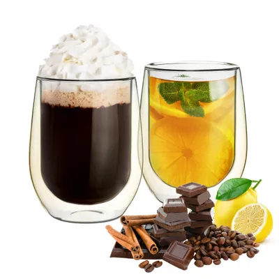 Obrázek produktu pro Sklenice na Latte Macchiato Sklenice na kávu s dvojitou stěnou 2ks žluté 300 ml