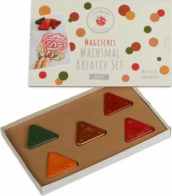 Produktbild von Wachsmal Kreativ-Set Wald 5 Wachsmalfarben Dreieckf 5 Schablonenmotive