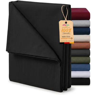Produktbild von EllaTex Renforcé Bettlaken ohne Gummizug 140x200 Baumwolle – weiches Haustuch & Betttuch, Farbe: Schwarz