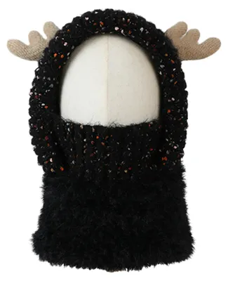 Produktbild von Kindermütze mit Kapuze und Gesichtsschutz, Hirschohren-Design, verstellbarer Nackenwärmer für kaltes Wetter, Wintermütze