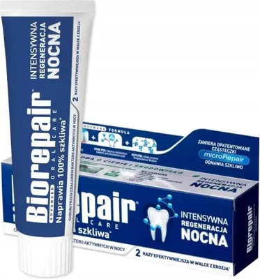 A tube of Biorepair toothpaste and its packaging are shown against a white background.