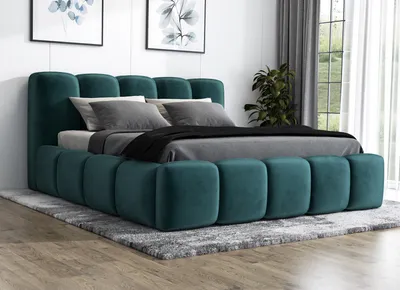 Produktbild von Polsterbett SON 90x200 mit Matratze und Bettkasten. Farbe: Grün.
