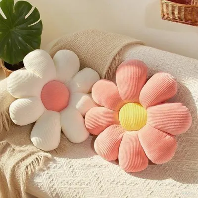 Productafbeelding van Famanu set van 2 bloemkussens in de vorm van madeliefjes, 40 cm, decoratieve vloerkussens